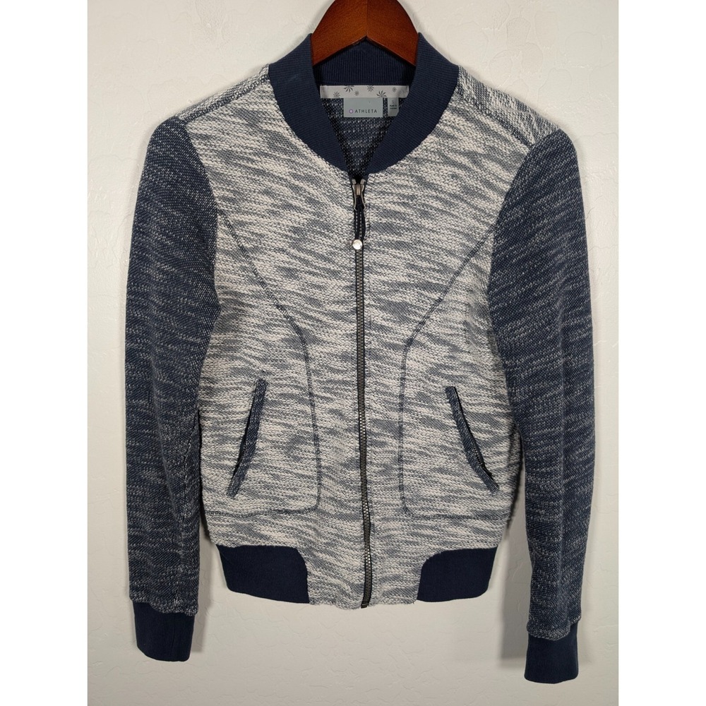 Athleta Jacket Womens Small Bombastic Slub Knit Bomber Blue Heather Full Zip